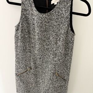 LOFT Gray Tweed Sheath Dress with Gold Zipper Accents